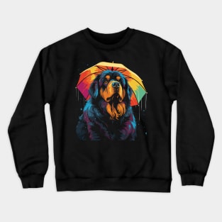 Tibetan Mastiff Rainy Day With Umbrella Crewneck Sweatshirt